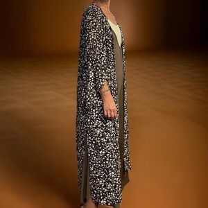 Umgee Kimono Duster Open Front, Ruffle Sleeve, Long Maxi, Metallic Accent